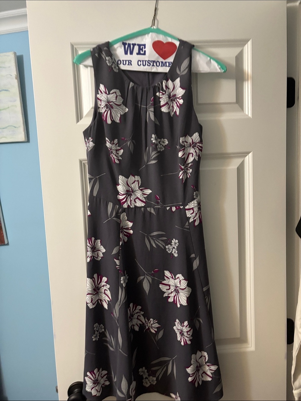 Banana Republic Gray Floral Sleeveless A-Line Dress with White and Pink Accents